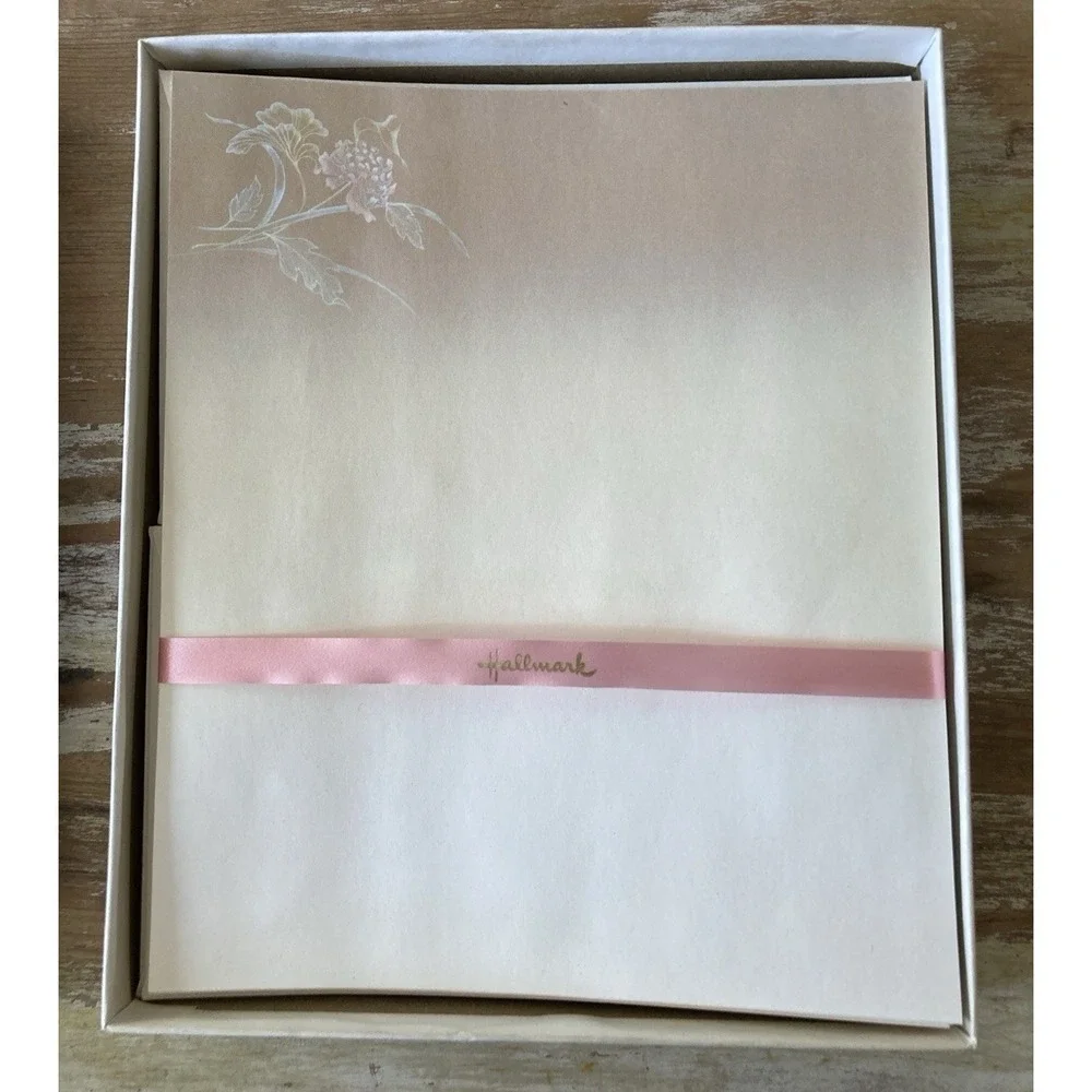 Vintage Hallmark Scented Stationery paper ombre brown pink green flowers 1980's